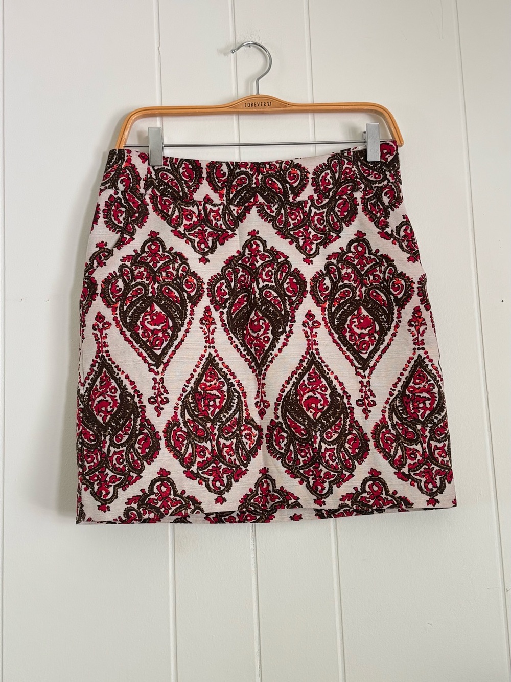 Vintage Merona Paisley Mini Skirt Size 4 Pink Brown Cream Cotton Lined